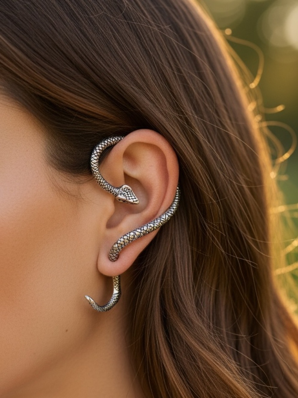 Greek Goddess Wrap-Around Silver Snake Earring - Picture 6 of 6